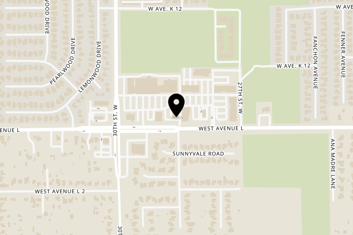 Map showing the location of Sato Sushi on 2801 W Ave L in Lancaster